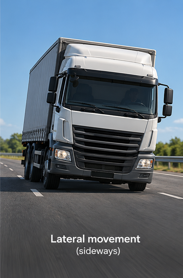 A lorry tilted slightly to one side — lateral movement